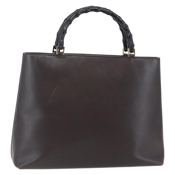 GUCCI Bamboo Hand Bag Leather Dark Brown Gold 002 1998 0507 Auth ep11424